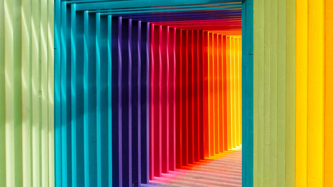 color theory walking through a tunnel of colors